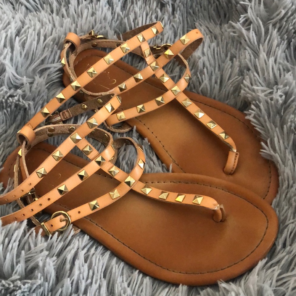 Tan Gold Embellished Thong Sandal